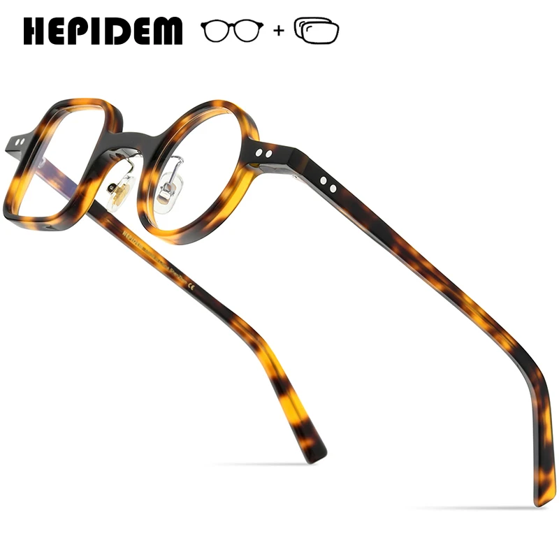 HEPIDEM Acetate Glasses Frame Men 2025 Retro Vintage Square Round Prescription Eyeglasses Spectacles Myopia Optical Eyewear 9155