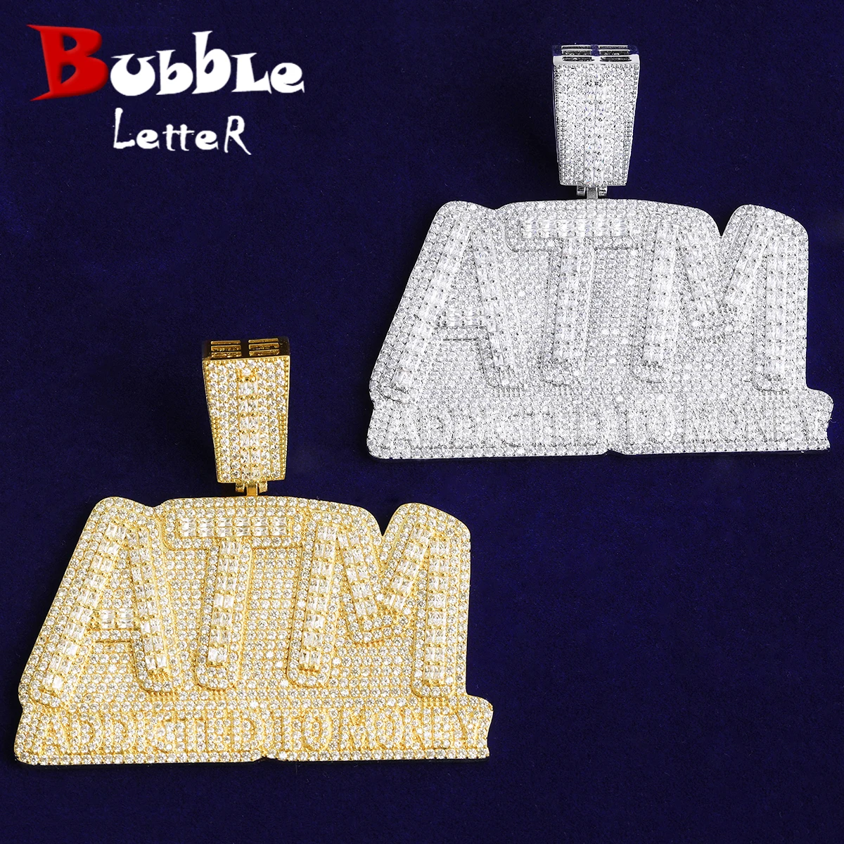 فقاعة رسالة مثلج خارج ATM مدمن على المال قلادة قلادة للرجال الذهب الحقيقي مطلي 5A مكعب زركونيا الهيب هوب مجوهرات #1