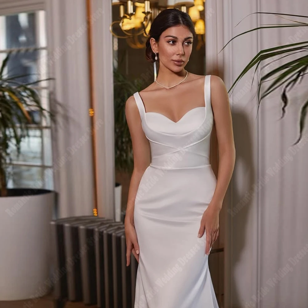 스윗하트 칼라 머메이드 여성 웨딩드레스 맞춤 제작 우아하고 심플한 새틴 슬리브리스 신부 가운 장식 로브 2025