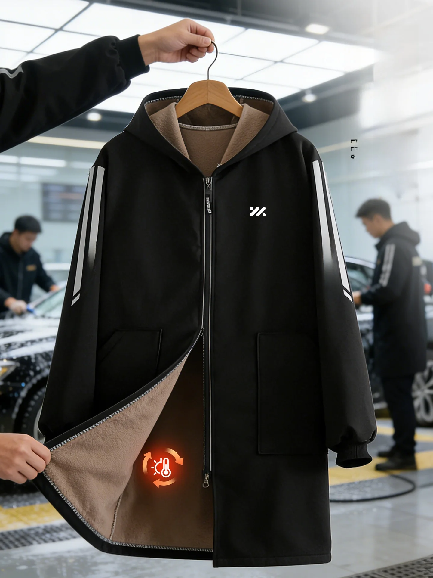 

Women's Fce-lined Waterproof Long Sve Apron Workwear Coat for Fruit op Winter Warm Zipper Closure Casual Outerwear