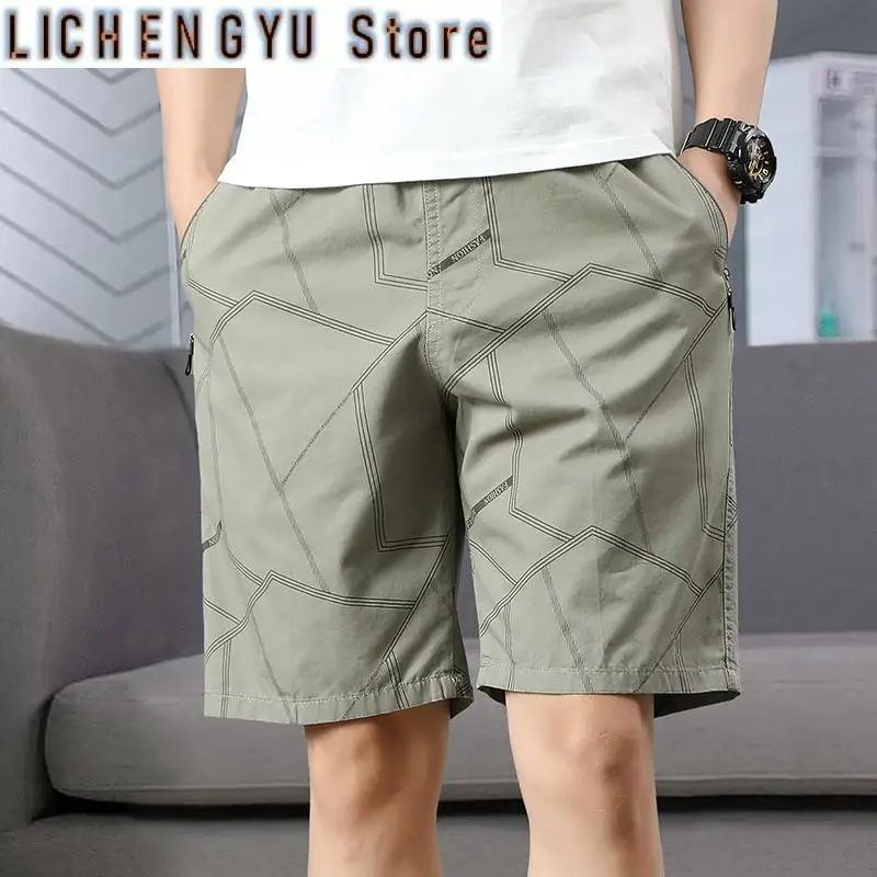 Men's Stretch Cotton Shorts Elastic Waist Casual Summer Lightweight Breathable Loose Beach Pants Drawstring Home Comfort Shorts