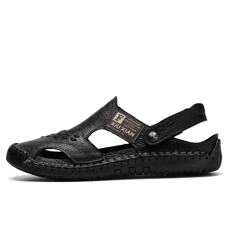 Sandalias de verano para hombre, zapatos romanos clásicos de cuero, zapatillas de deporte para exteriores, chanclas de goma para playa, zapatillas de Trekking acuático para hombre 2025