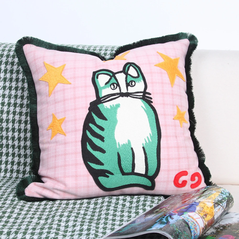 

Luxury Tiger Pillowcase Pink Suede Cat Sofa Throw Pillowcase Home Bedroom Sofa Tassel Cushion Cover Office Pillow Decoration