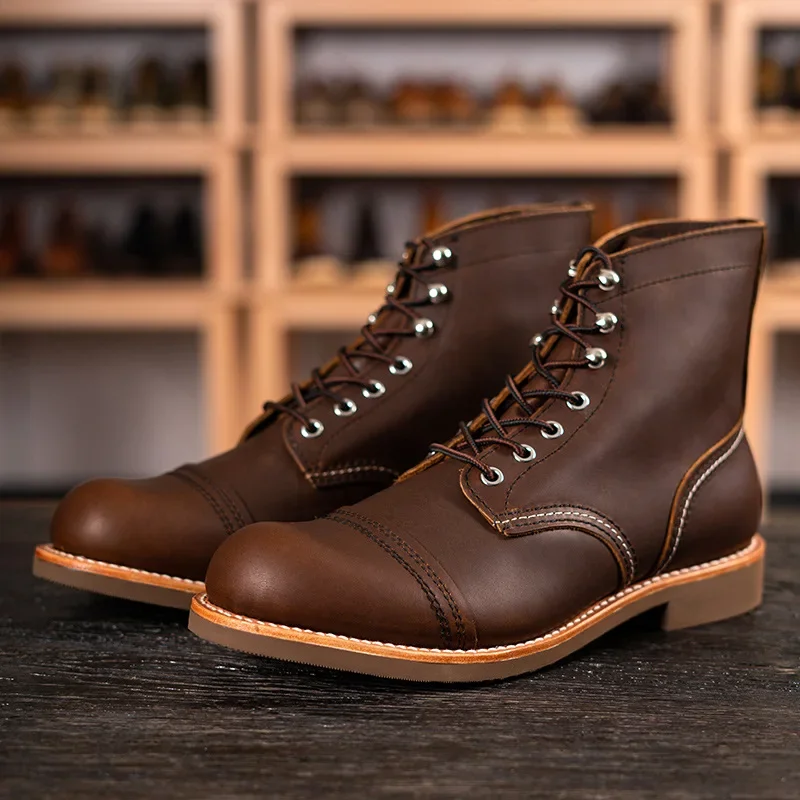 Genuine Leather Quality New Men Casual Shoes Goodyear Welding Luxury Designer British Ankle Boots Wine Motorcycle Boots