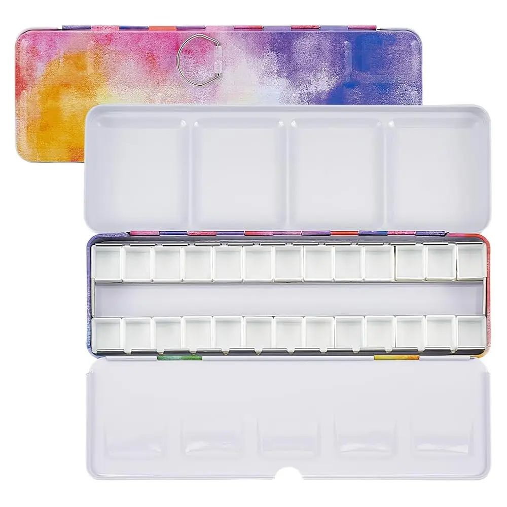 

Пустая палитра для акварели, дорожная металлическая палитра для красок со складной подставкой, красочный лоток для акварели