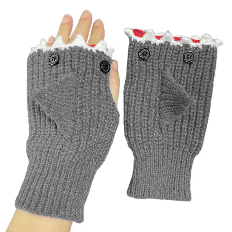 Half Finger Gloves Fingerless Gloves Knit Mittens with Cute Shark Design Winter Warm Gloves Cosplay Gloves for Outdoor Sports