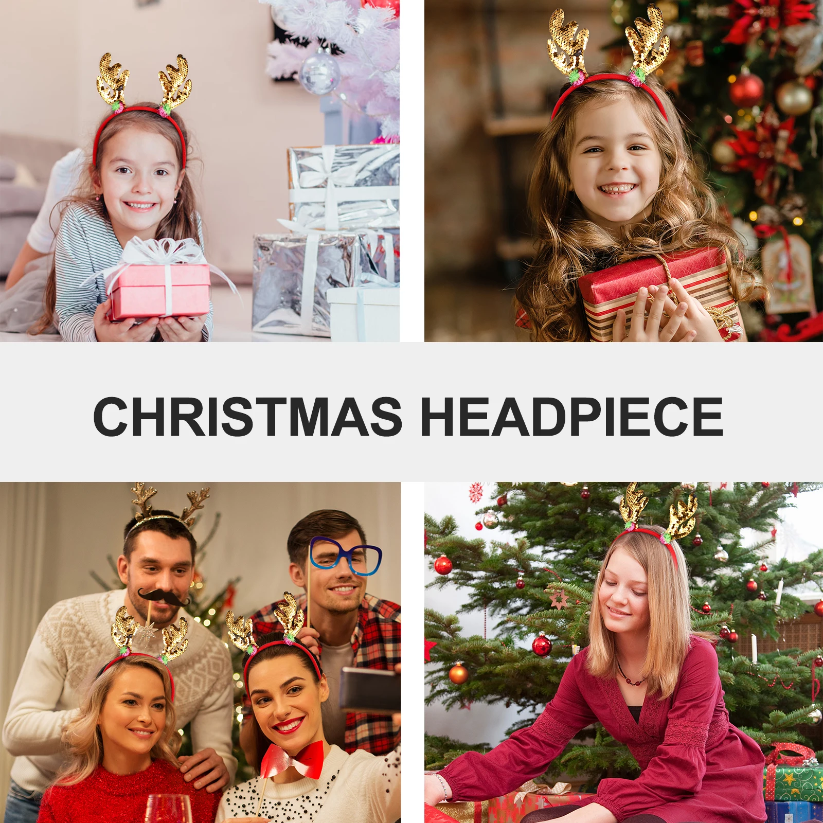 

2pcs Christmas Headband Flexible Sequin Hair Hoop For Christmas Headband Costume Party Carnival Decoration Accessories