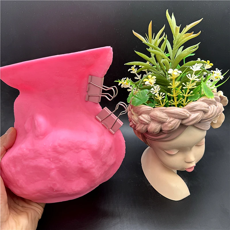 Half body girl flower pot silicone mold DIY flipping resin gypsum concrete crystal drip glue mold making handicraft ornaments