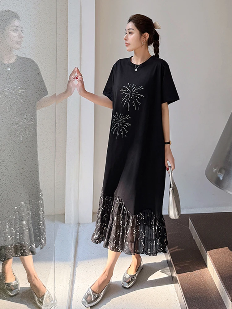 NYFS Vestido largo De talla grande con dobladillo De retazos, Vestido De verano 2021, Vestido holgado De estilo coreano para Mujer, Vestido De Mujer