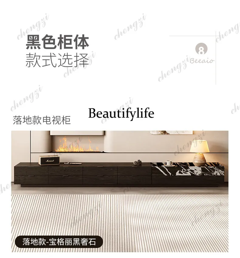 Natural Luxury Stone TV Cabinet Modern Simple Italian Light Luxury Storage Living Room Household Floor Cabinet