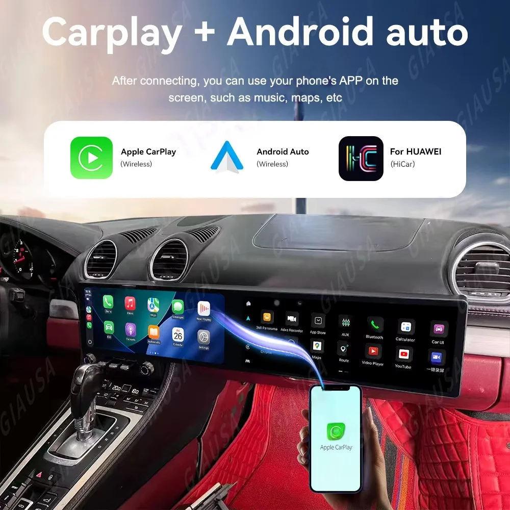 

Car Stereo For Porsche Cayman Boxster 718 2016 2017 2018 -2023 Dual Touch Screen Android with Wireless CarPlay Android Auto GPS