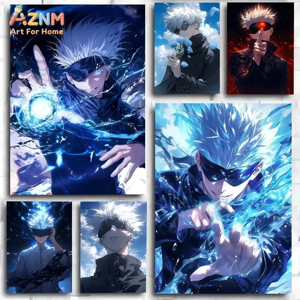 AZNM Jujutsu Kaisen Gojo Satoru – impression sur toile non encadrée, affiche murale d'anime Blue Power Cool pour chambre d'adolescent, décoration murale pour la maison