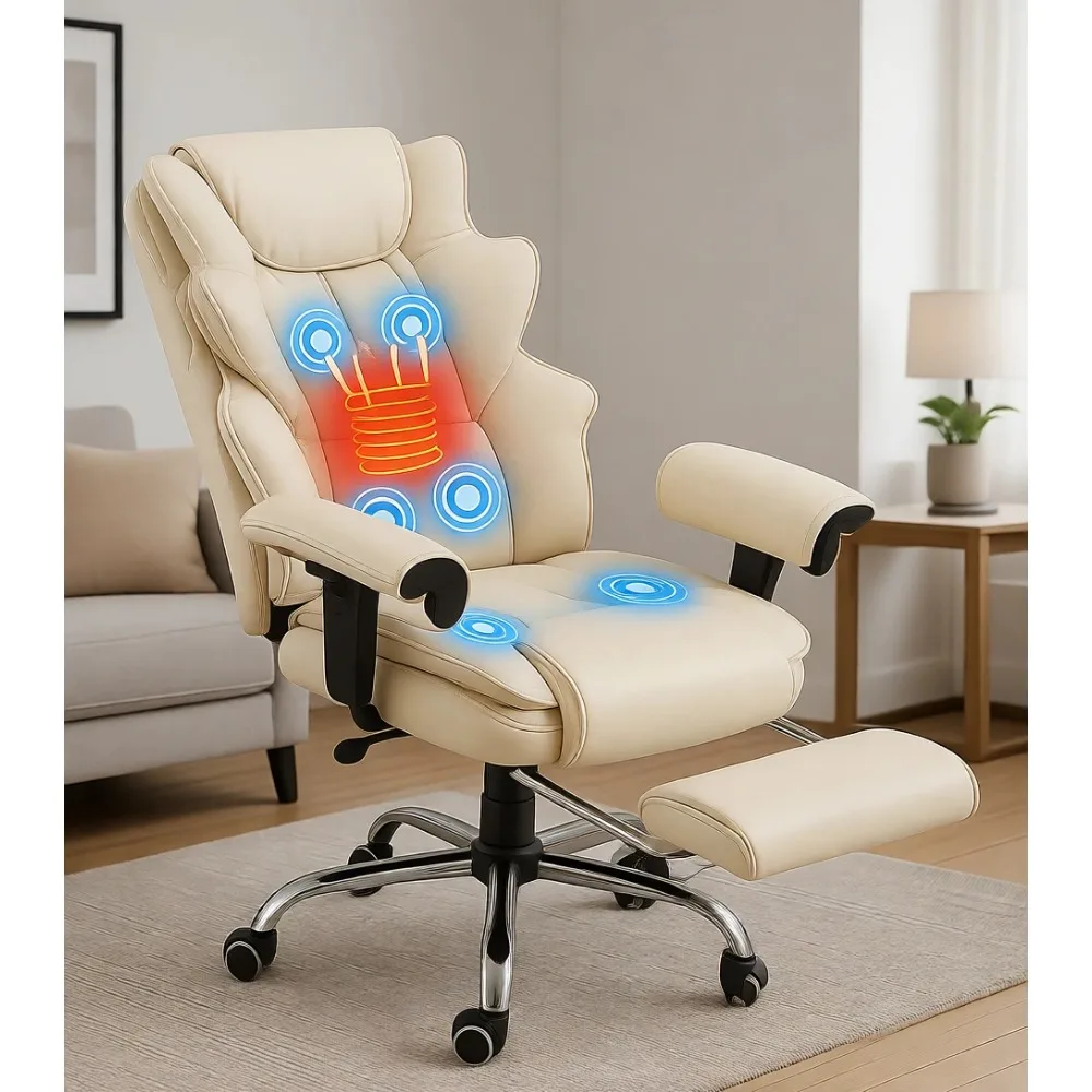 Ergonomic Executive Office Chair with 6-Point Massage, Heating, Adjustable Backrest and Footrest