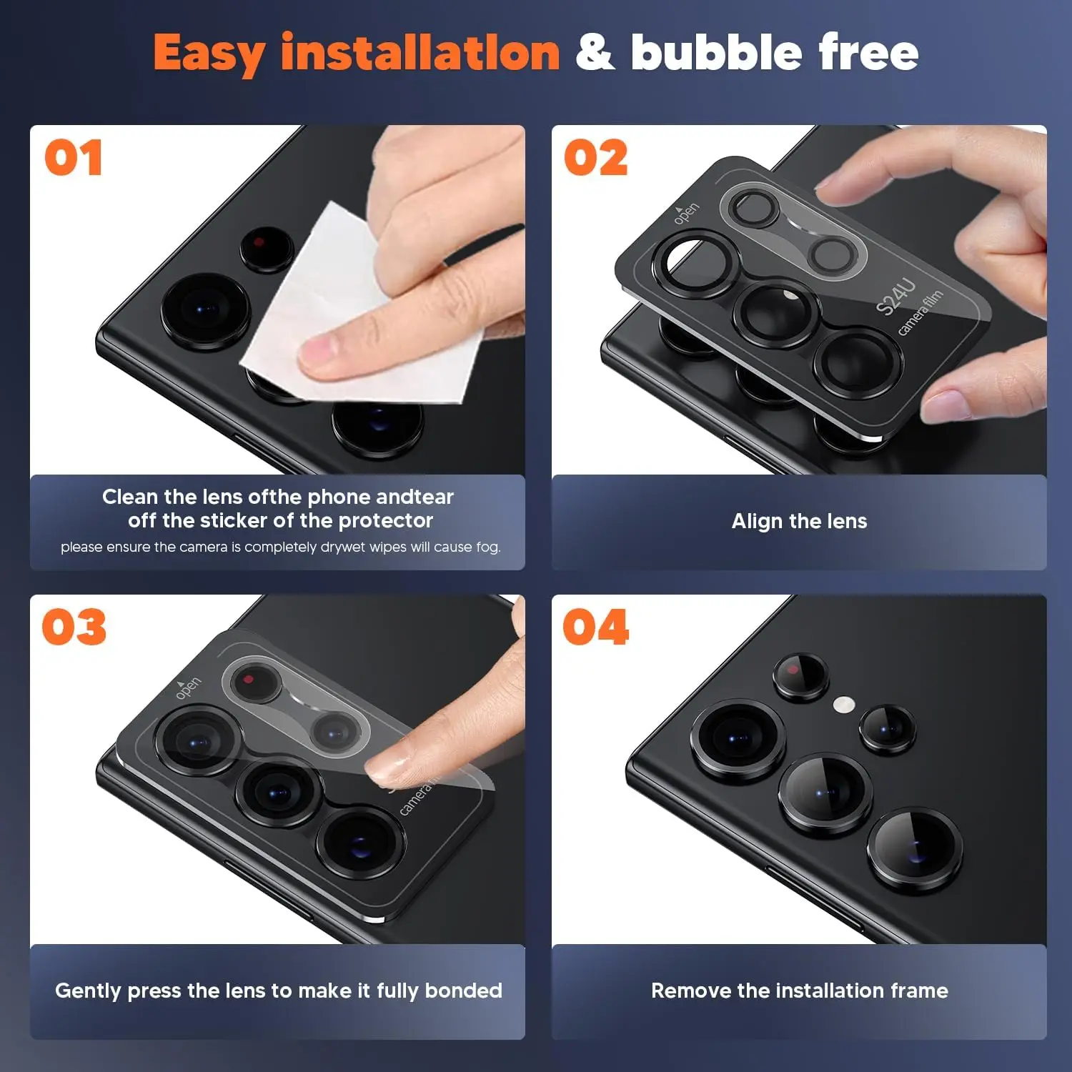 Camera Lens Protector for Samsung Galaxy S24 Ultra Individual Metal Ring Tempered Glass Camera Screen Protector for S24 Ultra