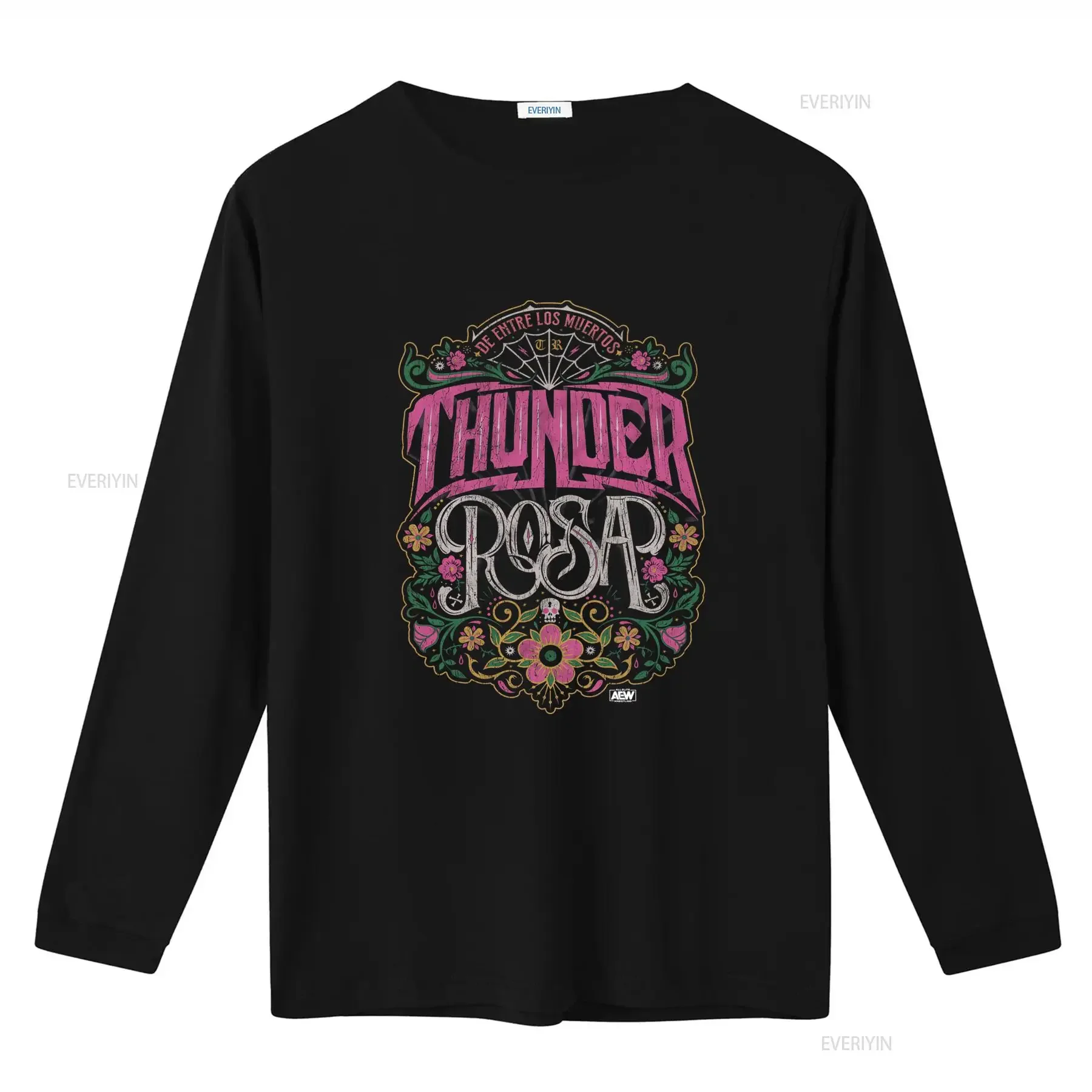 Thunder Rosa De Entre Los Muertos AEW Official T Shirt Bold Design with Floral Skull Motifs vintage Washed Comfortable