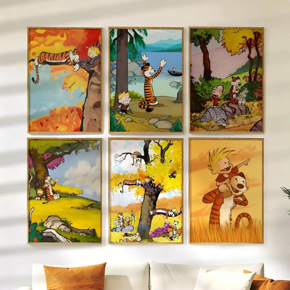 C-Calvin and H-Hobbes Poster Wall Stickers HD Painting Self Adhesive Art Decals for Bedroom Living Room Home Decor