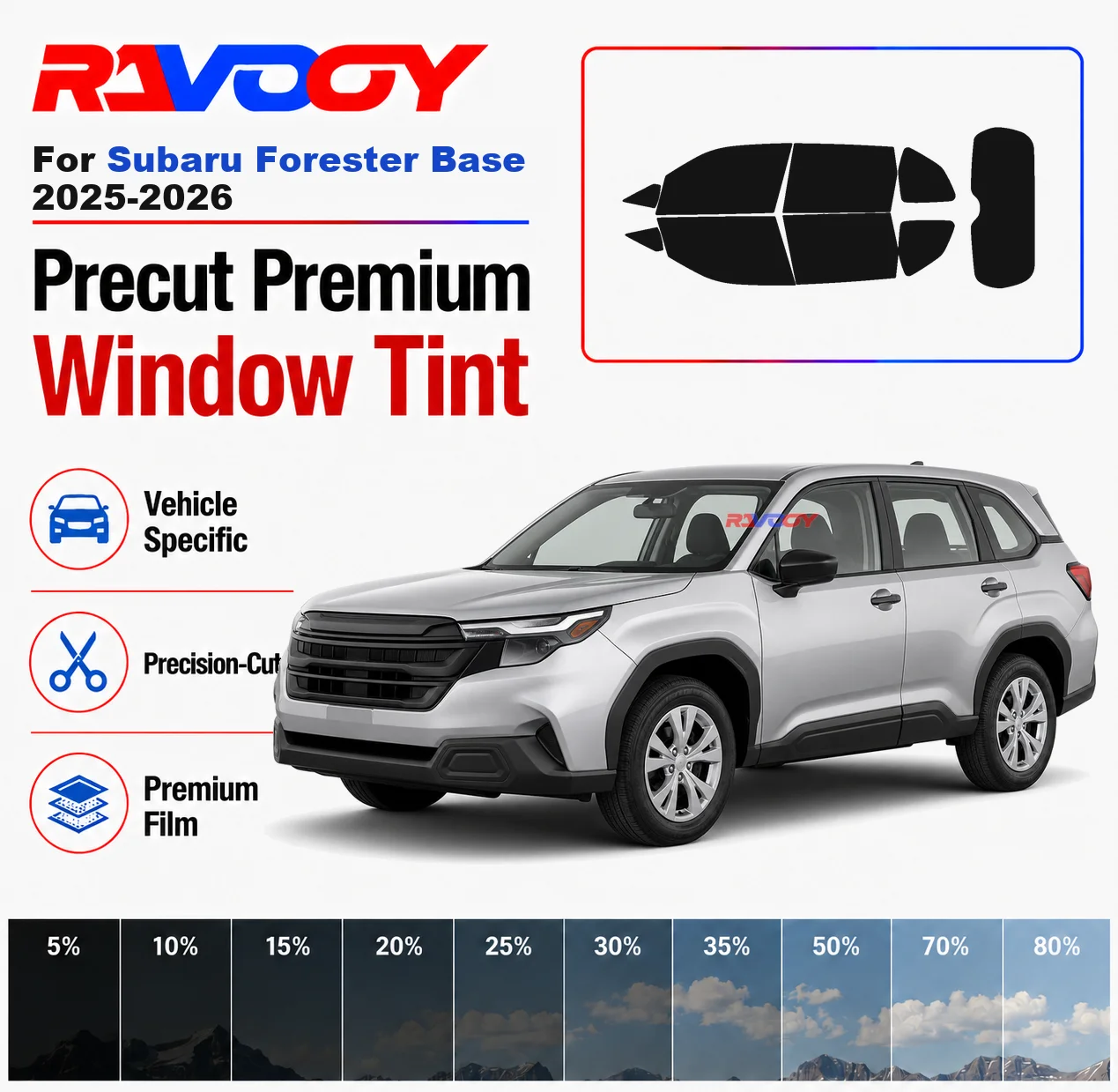 Premium Precut Window Tint Kit Front Rear Windows Rear Windshield For Subaru Forester Base 2025-2026 Car Solar Nano Ceramic Film