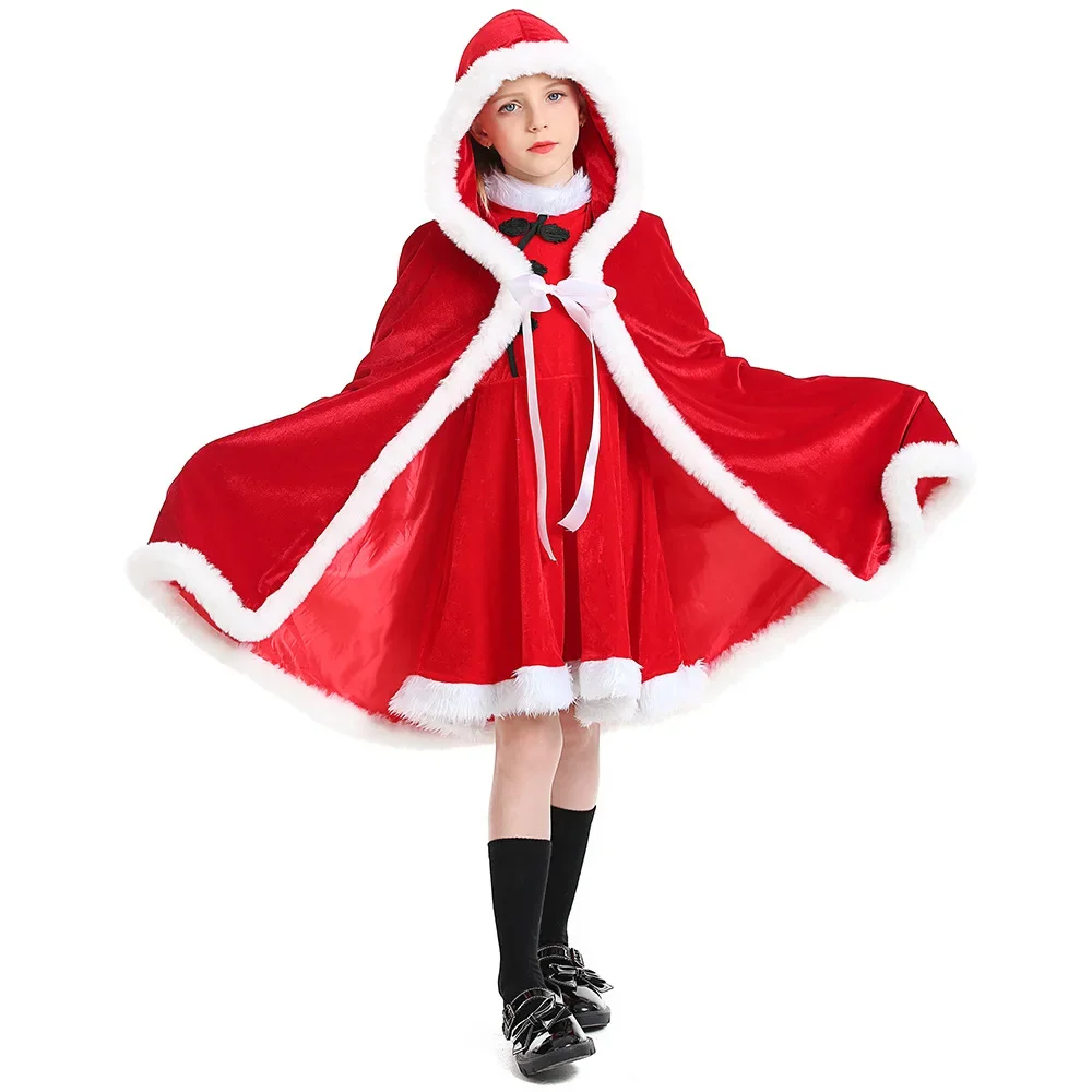 

Children Girls Christmas Xmas Chinese Style Red Dress Shawl Cloak Halloween Role Play Dress Up Cosplay Costume