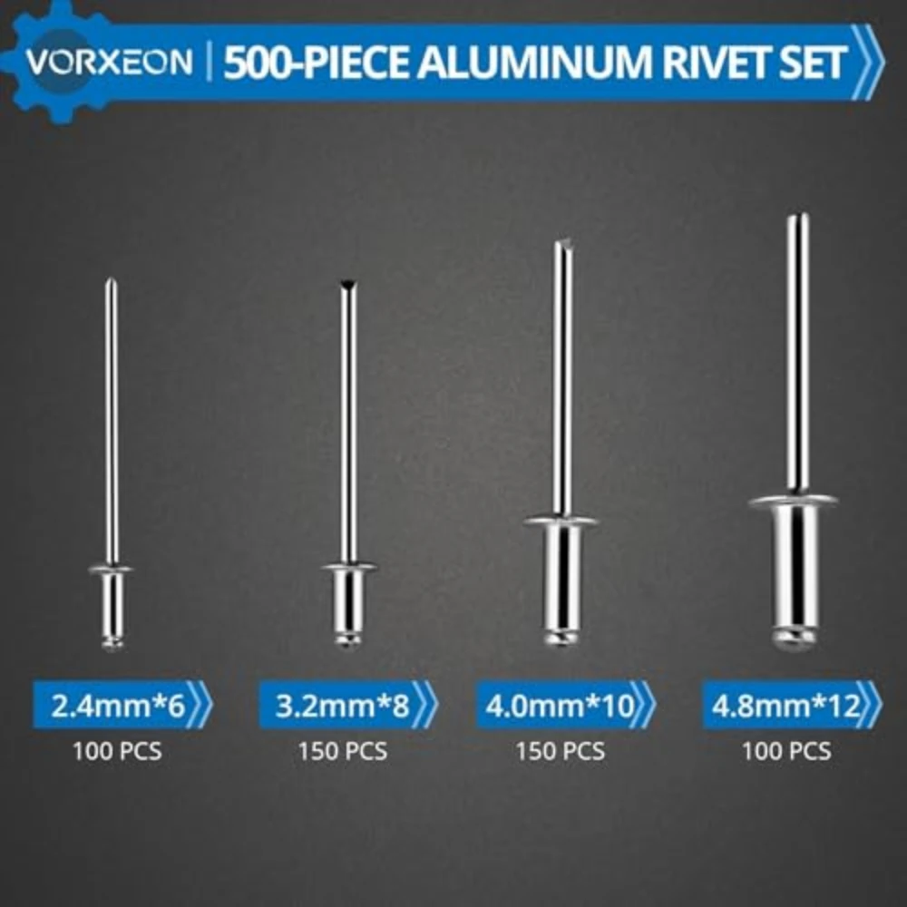 مسدس برشام الهواء الهوائي مع 500 المسامير العمياء طقم ألومنيوم البوب الهواء المبرشم سحب الضغط 3097 رطل أداة هوائية شديدة التحمل #3