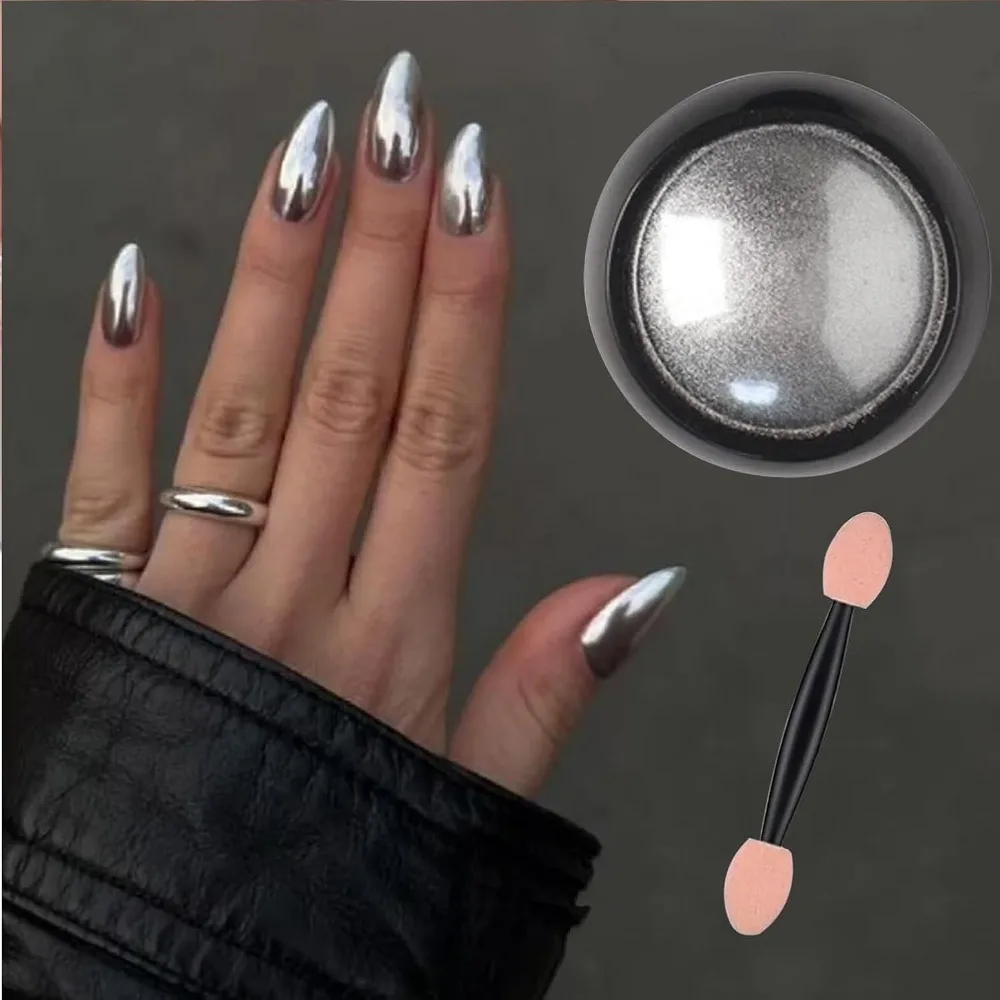 Holographic Mirror Chrome Nail Powder Metallic Silver Dust Sequins UV Gel Polish Pigment for Nail Art Decoration Manicure Glitter Powder