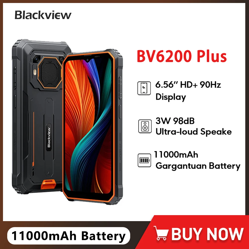 Blackview BV6200 Plus Rugged Phone 11000mAh 6.56'' HD+ Display 8GB 256GB Mobile Phone 16MP Android 14 Cell Phone Fingerprint NFC