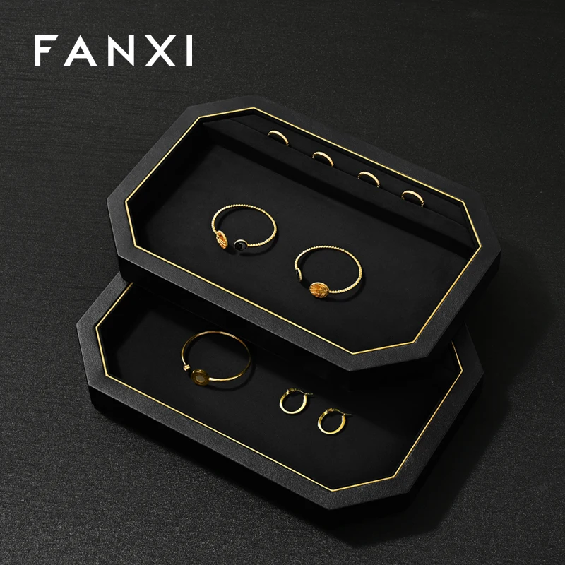 Jewelry Display Tray with PU Leather, Felt, Necklace, Ring, and Pendant Showcases for Merchandise Presentation