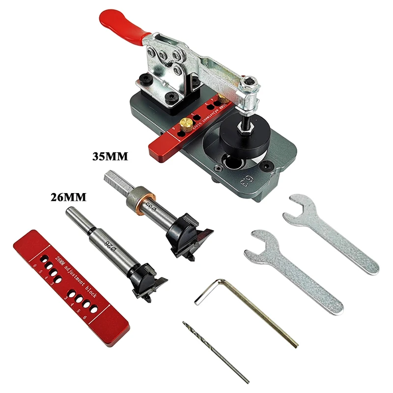 Imagem -06 - Carpintaria Escondido Dobradiça Gabarito Guia de Perfuração Localizador e 26 mm 35 mm Dobradiça Chato Bit com Dispositivo Elétrico para Armário Porta