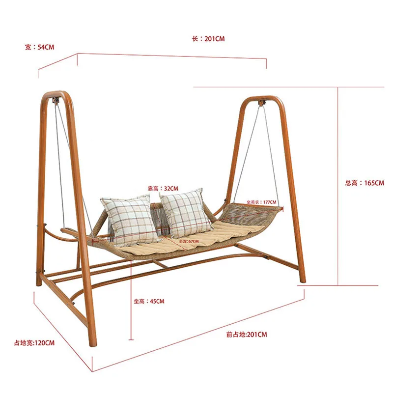 

Outdoor swing garden courtyard hanging chair balcony, wood grain color, swing waterproof and sun protection indoor rattan