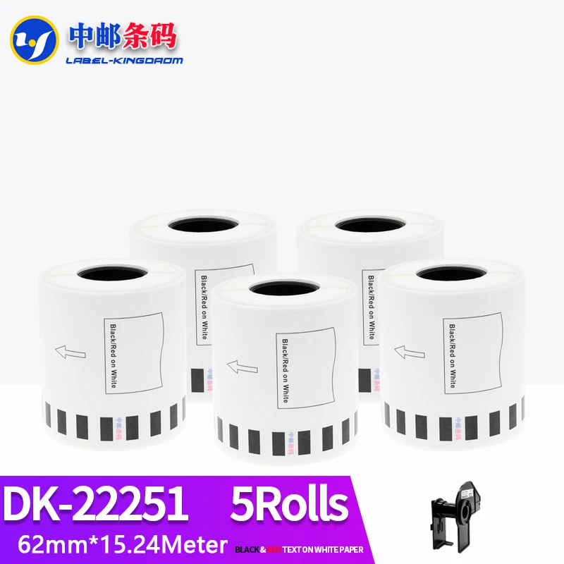 

5 Refill Rolls Compatible DK-22251 Thermal Dual Color Label 62mm*15.24M Continuous Brother QL-800/810/820 Printer Red/Black Text