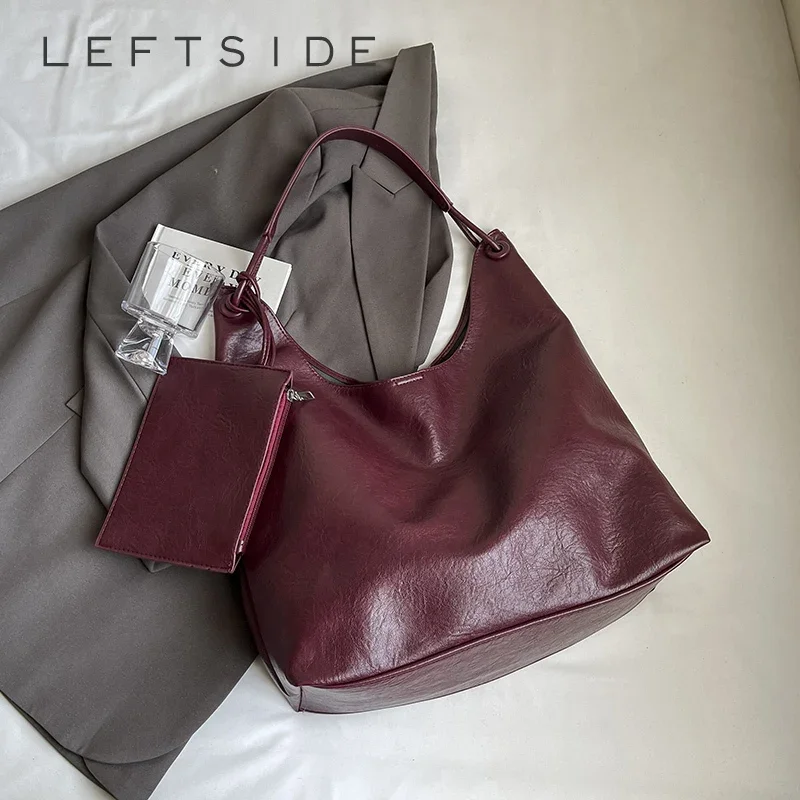 LEFTSIDE Large PU Leather 2 Pcs/set Shoulder Bags For Women 2024 Winter Y2K Trend Female Underarm Bag Lady Handbags Tote Bag