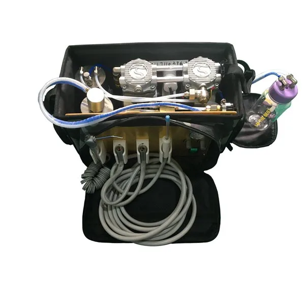 Portable Dental air Turbine Unit with Travel Bag Built-in Air Compressor for Soldier Use Mobile Dental Business