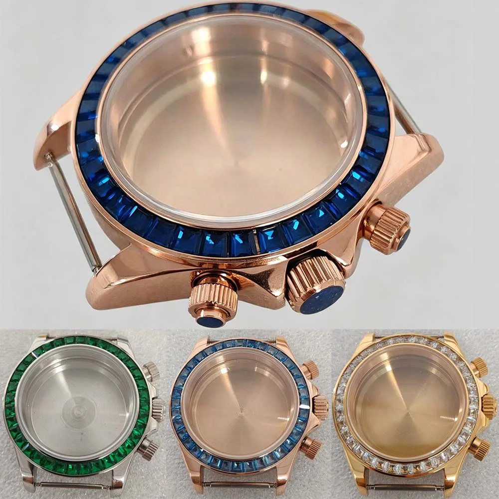

39mm Diamond Watch Case for VK63 Movement Stainless Steel Shell Fit 29.5mm Dial 13mm Thickness Sapphire Glass Case Accessories