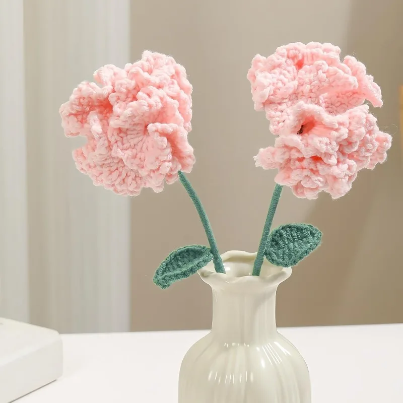 1pcs Carnations Crocheted Flowers for Weddings Decorations Home Decor DIY Decor Crochet Bouquet for Mother's Day Birthday