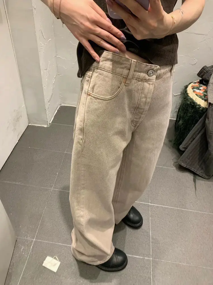 

OL Style Thurd Cut Maillard Color Washed Old Casual Straight Jeans