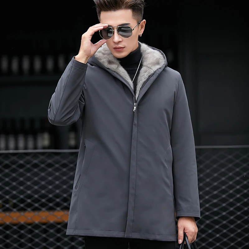 Real Fur Parka Hooded Men's Winter Jackets Detachable Mink Fur Liner Fur Coat Men Clothing Casual Mid-length Parkas Ropa Hombre