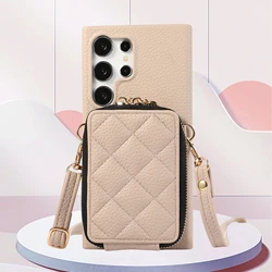 crossbody Zipper Cards Solt Wallet Leather Case For Samsung Galaxy S24 Ultra S23 Plus S22 A55 A15 A35 A25 A05 A05S A14 A24 A54