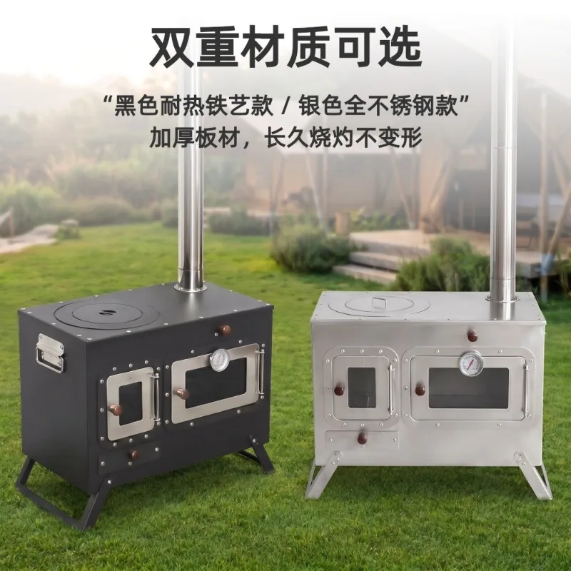 Wood Burning Stove with Oven Indoor Fireplace Heater, Modern Wood Burner, Eco-Friendly Solid Fuel Cooker