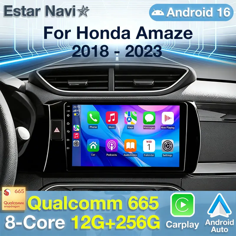 For Honda Amaze 2018 - 2023 BRV 2022 - 2023 Android 16 2K QLED Car Radio Carplay 4G+5GWIFI BT Multimedia Video Player Navigation