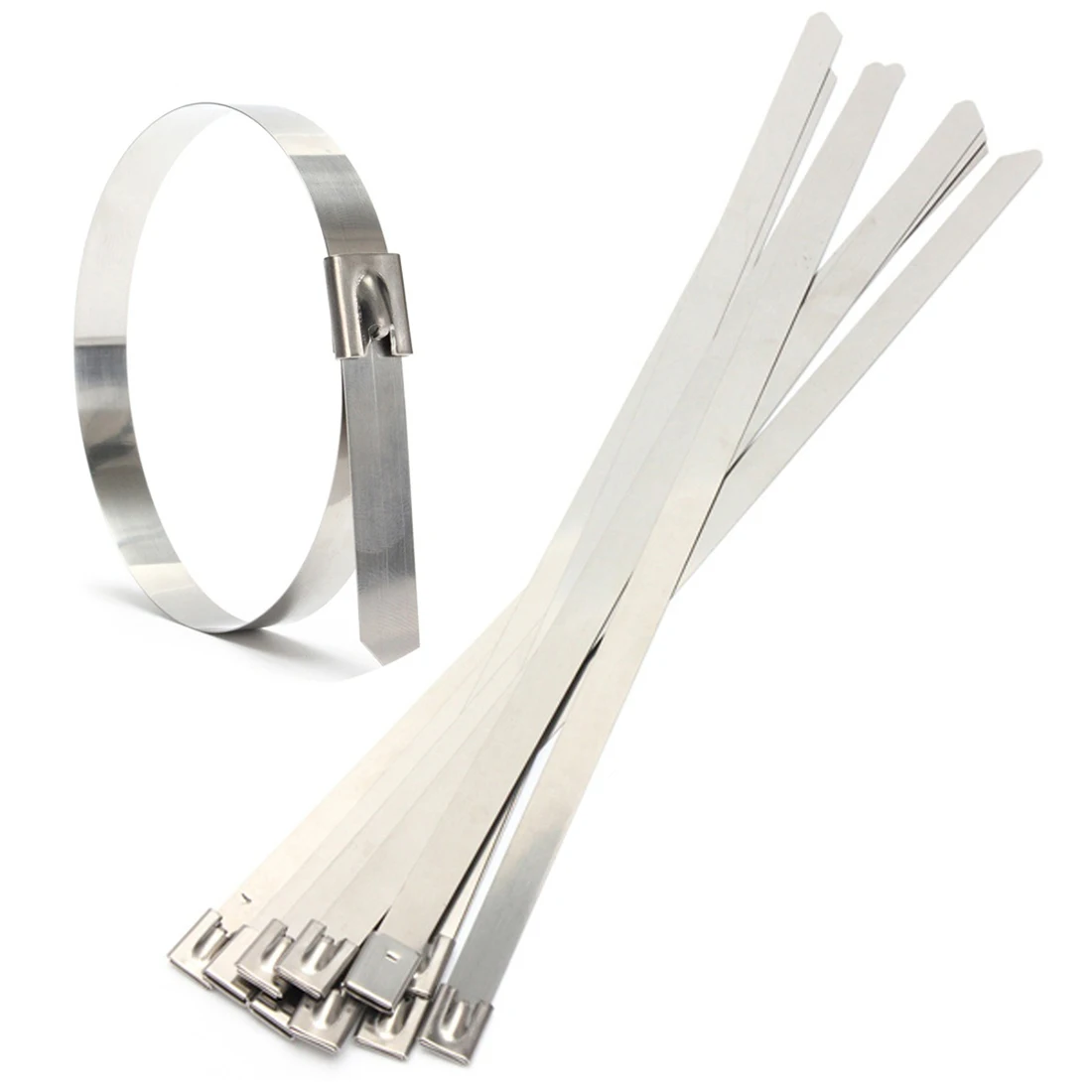 

10 pcs 0.39" x 15.75" Stainless Steel Metal Cable Zip Tie Wrap Exhaust Straps