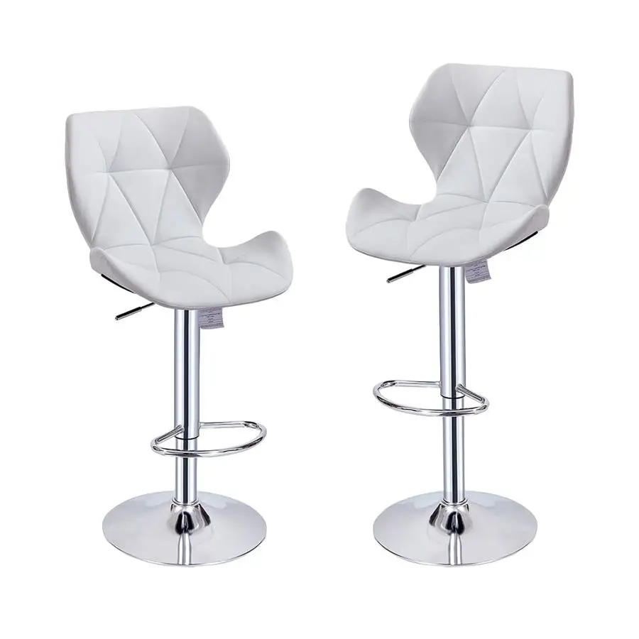 Set of 2 Swivel Barstools Modern PU Leather Bar Chairs Kitchen Breakfast Pub Counter Stools White
