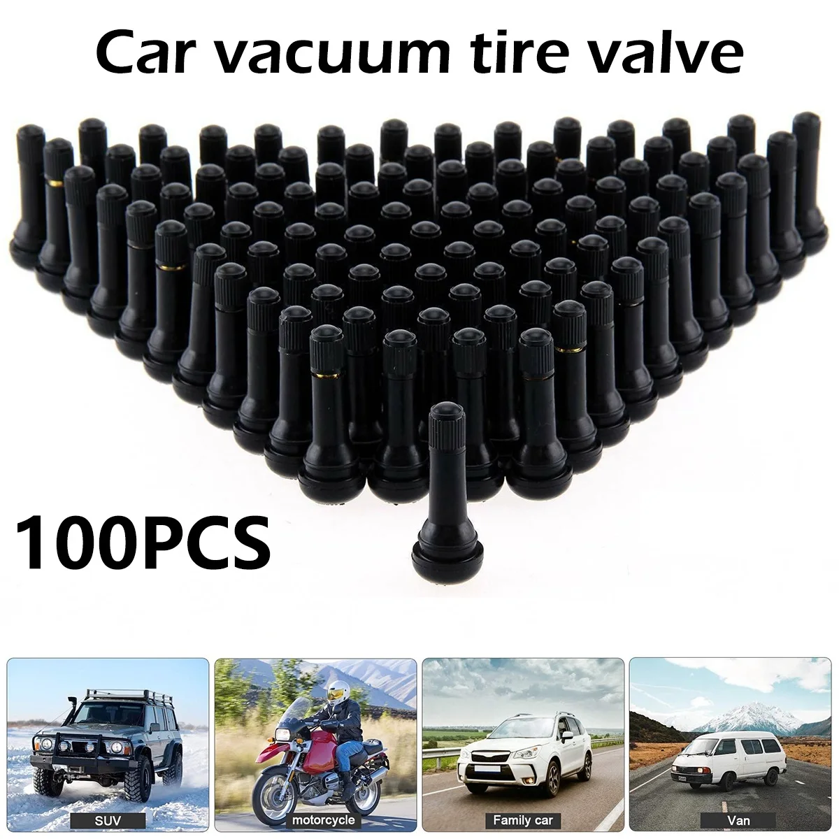 100Pcs TR414 Snap-in Tire Valve Stem Universal Car Vacuum Tire Tubeless Tyre Valve Rubber Stems Wheels Parts Car Accessories