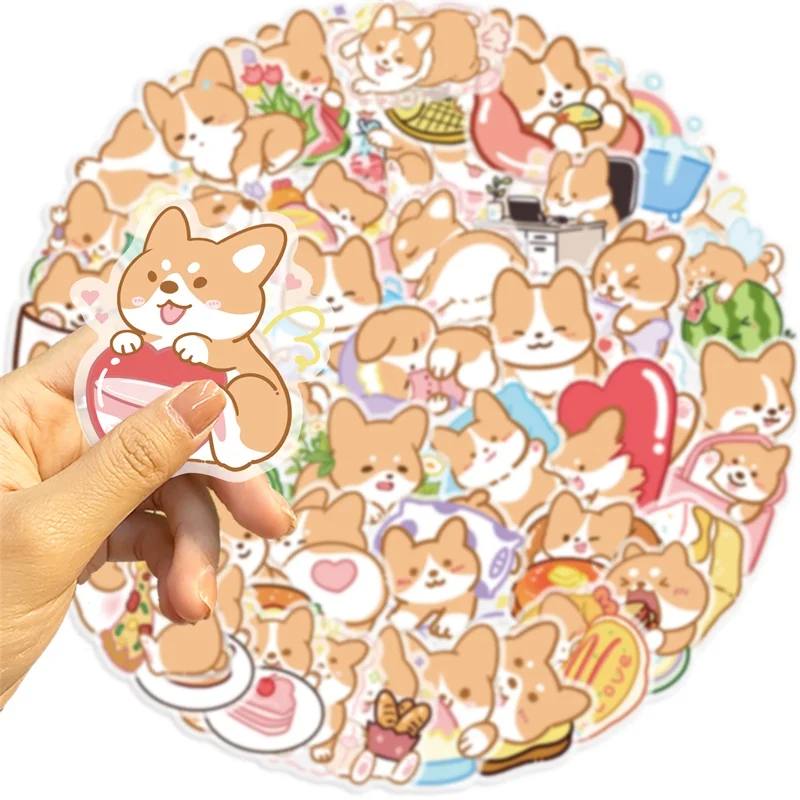 50PCS Kawaii Corgi PET Sticky Sticker Aesthetic Korean Stationery Transparent Decoration Scrapbooking School Supplies for Kids