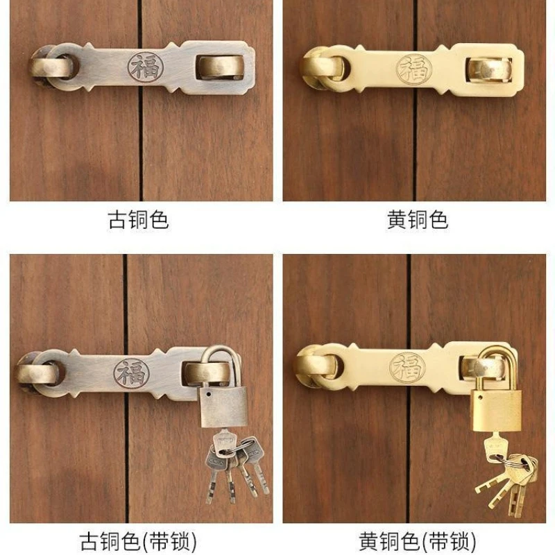 

Yellow Bronze Chinese Locks Pure Copper Antique Hasp Latch Padlock Retro Lock Jewelry Box Padlock for Wooden Box