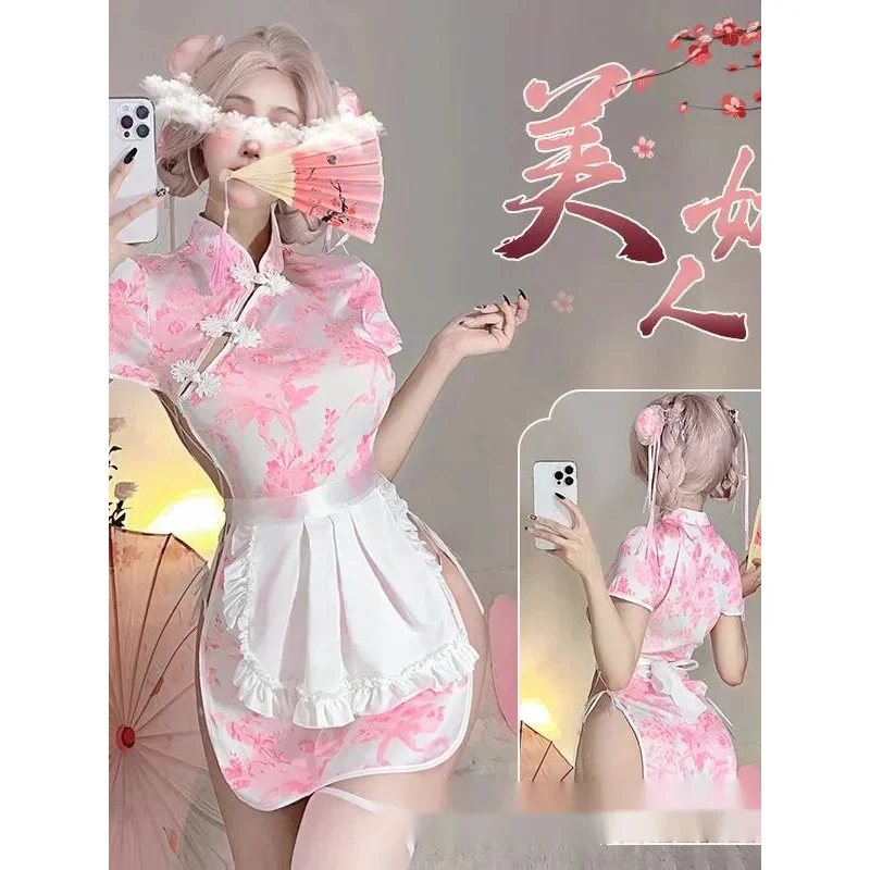 Zomer Nieuwe Eenvoudige Chinese Zachte Meid Lolita Meid Schort Nieuwe Chinese Stijl Cheongsam Printjurk Vrouwelijke Comfort Trendy Jurk Euz