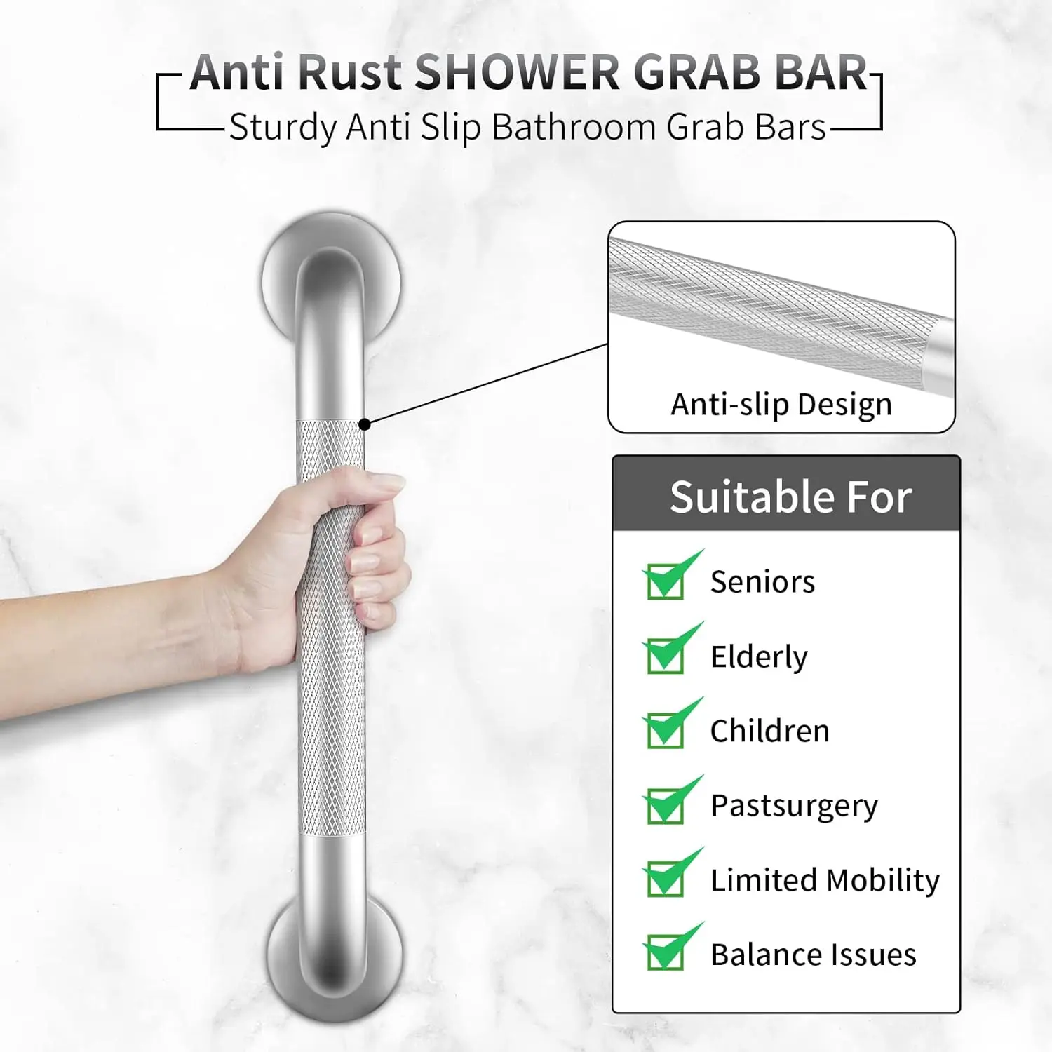 

30/40/50cm Stainless Steel Anti Slip Bathroom Safety Handrail Tub Toilet Shower Embossed Straight Grab Support Handle Towel Rack