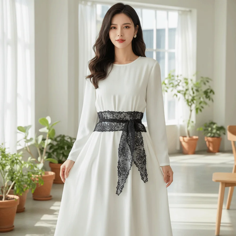 

Универсальный элегантный шелковый шарф в стиле ретро, однотонный, с кружевом, дышащий, с вышивкой цветов, для женщин