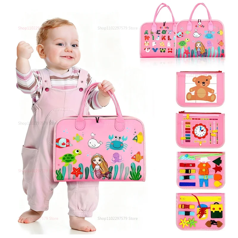 Tavola occupata per i più piccoli Giocattoli Montessori Attività di apprendimento in età prescolare con abilità di vita Ragazzo ragazza che impara giocattoli educativi da viaggio