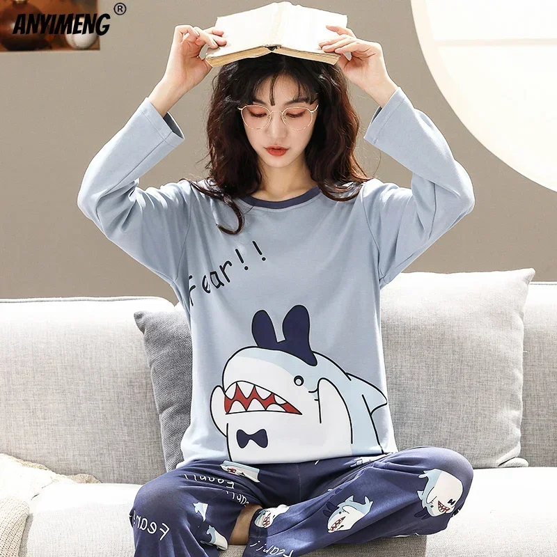 Women\'s Pajamas Princess Style Cotton Spring Fall Navy Collar Pyjamas Asian Size Bow Sky Blue Kawaii Pajamas Korean Youth Pj Set