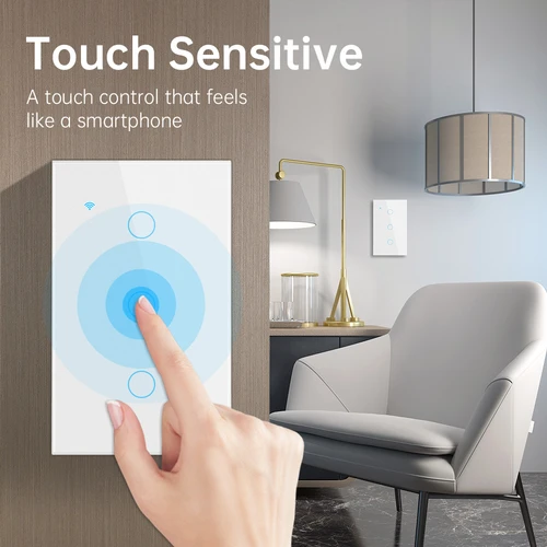 Imagen 2 del producto Tuya WiFi US Interruptor inteligente interruptores de escalera Sensor táctil LED 1/2/3Gang luces Interruptor Control de vía Google Panel de vidrio inteligente para el hogar