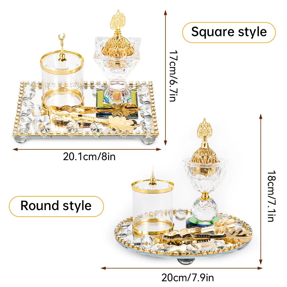 4Pcs/Set Luxury Crystal Incense Burner Set Arabian Muslim Ramadan Gift Incense Holder Diffuser Desktop Fragrance Home Ornament